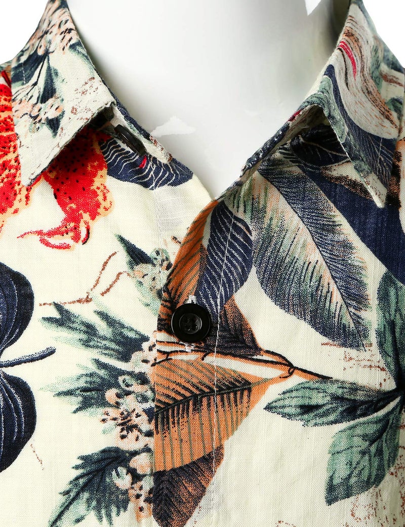 JOGAL Big Boy's Floral Casual Button Down Short Sleeve Hawaiian Shirt 12 White - Image 3